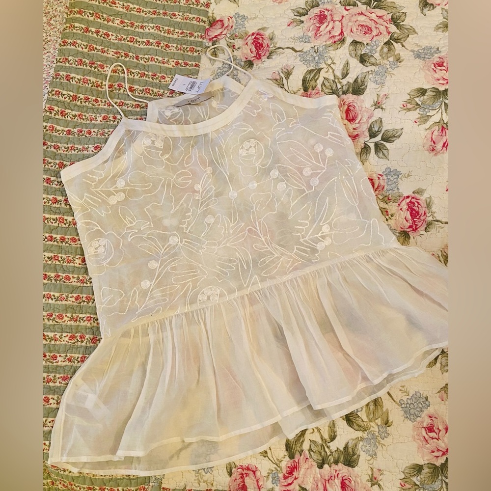 Loft White Lace Tank Top NEW Small